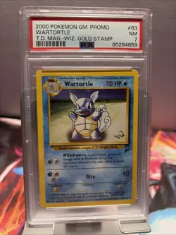 Pokemon 2000 Wartortle Trading Card #63/130 Wizard Gold Stamp PSA 7 - Image 1
