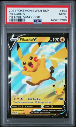 2021 POKEMON SWSH BLACK STAR PROMO PIKACHU VMAX BOX #143 PIKACHU V PSA 9 - Image 1