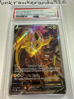 2021 POKEMON SWSH BLACK STAR PROMO #183 FULL ART/JOLTEON V PSA 8 - Image 3