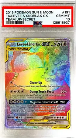 Pokemon Eevee & Snorlax GX 191/181 Sun & Moon Team Up Secret Rare PSA 10 Holo - Image 1