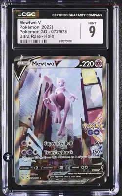 Mewtwo V (Alternate Full Art) 072/078 Pokemon GO Holo Ultra Rare 2022 CGC 9 MINT - Image 2
