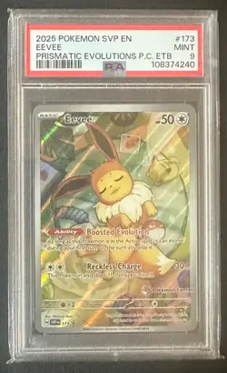 2025 POKEMON PRISMATIC EVOLUTIONS POKEMON CENTER ETB PROMO SVP #173 EEVEE PSA 9 - Image 1