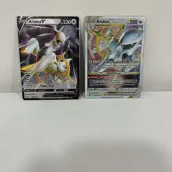 Pokemon TCG Arceus v Ultra Rare And Arceus VSTAR Metal Promo Cards - Image 1