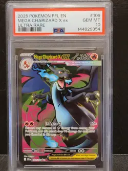 2025 POKEMON PFL EN PHANTASMAL FLAMES #109 MEGA CHARIZARD X EX ULTRA RARE PSA 10 - Image 1