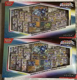 Pokemon Lucario Ex Tyranitar Ex Prismatic Evolutions Sam's Club Premium 2 boxes - Image 1