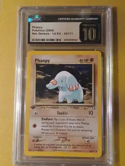 CGC PRISTINE 10 Pokemon Phanpy 43/111 2000 Neo Genesis 1st Edition ( RARE ) - Image 1