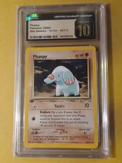 CGC PRISTINE 10 Pokemon Phanpy 43/111 2000 Neo Genesis 1st Edition ( RARE ) - Image 3