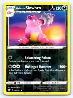 Galarian Slowbro 092/163 Rare Battle Styles Pokemon Reverse Holo Near Mint - Image 1