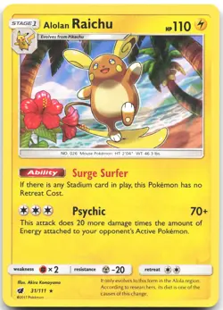 Alolan Raichu 31/111 Holo Rare Crimson Invasion Pokemon Holo Near Mint - Image 1