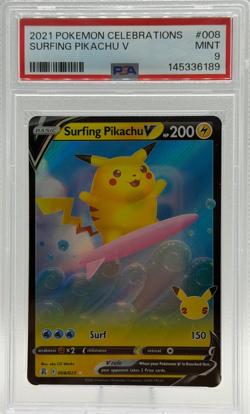 2021 Pokemon Celebrations Surfing Pikachu V #008 PSA 9 - Image 1