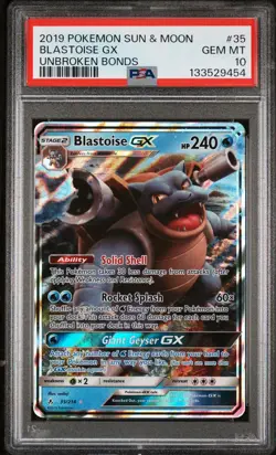 2019 POKEMON SUN & MOON UNBROKEN BONDS #35 BLASTOISE GX PSA 10 - Image 1