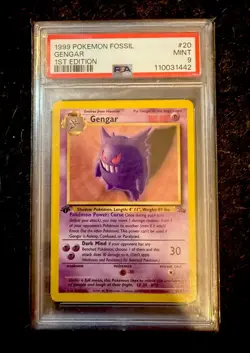1999 Pokemon Fossil 1st Edition Gengar #20 PSA 9 - Image 1