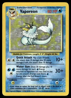 VAPOREON - 12/64 No Symbol Holo Rare Jungle Pokemon HP - Image 1