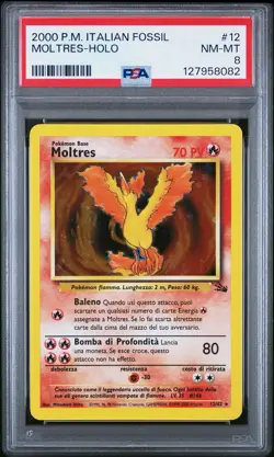 PSA 8 - Moltres - #12 Holo Fossil *Italian* Pokemon Card Population 13 - Image 1