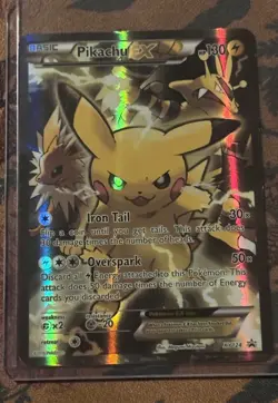 Pokemon Pikachu EX XY124 Black Star Promo Full Art Holo Card Iron Tail Overspark - Image 1