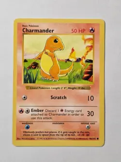 Charmander 46/102 Base Set Rare Shadowless Pokemon Card WOTC 1999 - Light Play - Image 1
