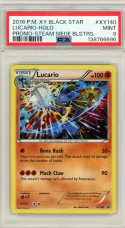 2016 Pokemon XY Black Star Promo Lucario Holo Steam Siege Blister #XY140 PSA 9 - Image 1