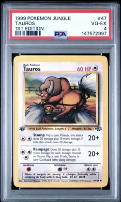 PSA 4 1999 Pokemon TCG Jungle Tauros 47/64 1st Edition - Image 1