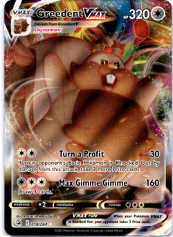 Pokemon TCG Greedent VMAX 218/264 Swsh08 Fusion Strike Holo Rare Near Mint - Image 1
