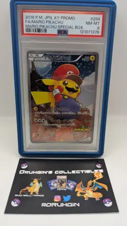 2016 POKEMON JPN XY PROMO MARIO PIKACHU SPECIAL BOX FULL ART/MARIO PIKACHU PSA 8 - Image 1