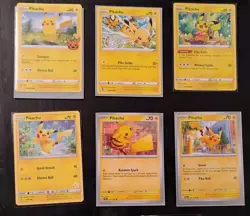 Lot Of 6 Pikachu Pokemon TCG Cards 049/203 19/68 051/162 062/193 052/196 049/195 - Image 1