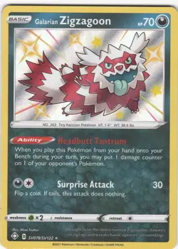 Galarian Zigzagoon SV078/SV122 Rare Shiny Shining Fates Shiny Vault Pokemon NM - Image 1