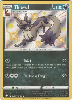Thievul SV082/SV122 Rare Shiny Shining Fates Shiny Vault Pokemon NM - Image 1