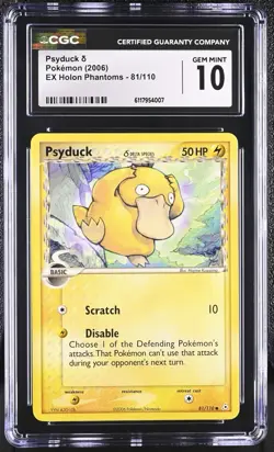 CGC 10 Psyduck (Delta Species) 81/110 Pokemon Holon Phantoms Invest 007 Cert - Image 1