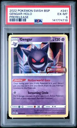 2022 POKEMON SWSH BLACK STAR PROMO PRERELEASE #241 GENGAR-HOLO PSA 6 - Image 1
