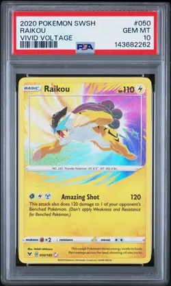 PSA 10 Raikou 050 Pokemon 2020 Sword & Shield Vivid Voltage - Image 1