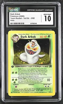 CGC 10 GEM MINT Dark Arbok Team Rocket 1st Edition 2/82 Holo Pokemon Card - Image 1