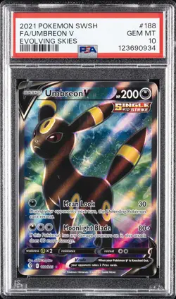 2021 POKEMON SWORD & SHIELD EVOLVING SKIES #188 FULL ART/UMBREON V PSA 10 - Image 1