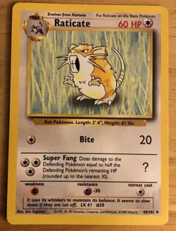 1999 Wizards Pokemon TCG Raticate 2nd Edition Base Set Card 40/102 Mid-Grade - Image 1