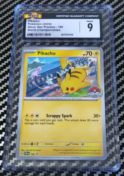 Pokemon TCG Black Star Promo Pikachu #190 2024 World Championships CGC Grade 9 - Image 1