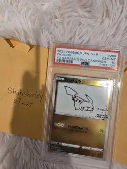 PSA 10 Nagaba Pikachu 208/S-P Promo Japanese Pokemon Card 2021 Yu PCG Campaign - Image 1