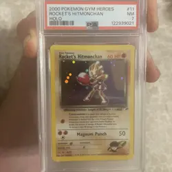 Rocket's Hitmonchan Holo Pokemon Gym Heroes PSA 7 2000 SWIRL - Image 1