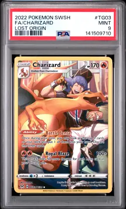 2022 POKEMON SWORD & SHIELD LOST ORIGIN #TG03 FULL ART/CHARIZARD PSA 9 Mint - Image 1