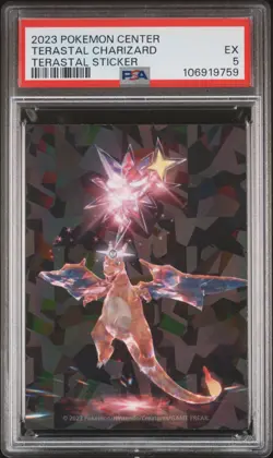 2023 POKEMON CENTER TERASTAL STICKER TERASTAL CHARIZARD PSA 5 - Image 1