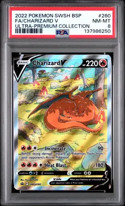 2022 POKEMON SWSH BLACK STAR PROMO #260 FULL ART/CHARIZARD V PSA 8 - Image 1