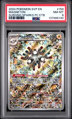 2024 POKEMON SURGING SPARKS POKEMON CENTER ETB PROMO SVP #159 MAGNETON PSA 8 - Image 1