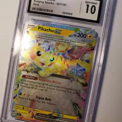 Graded Pokemon Card ENG Pikachu ex 057/191 Sv08: Surging Sparks Holo CGC 10 - Image 1