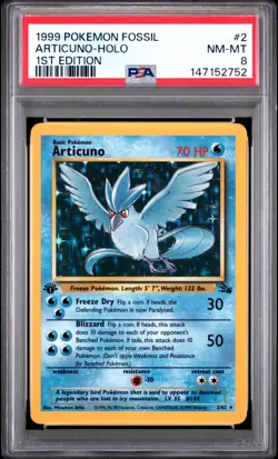 1999 POKEMON FOSSIL 1ST EDITION #2 ARTICUNO-HOLO PSA 8 - Image 1