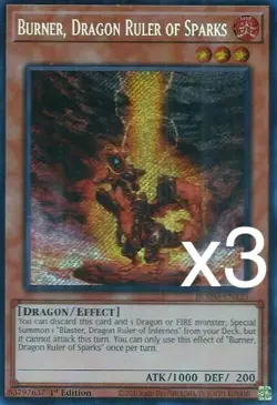 3X Yugioh Burner, Dragon Ruler of Sparks BLMM-EN123 1st Edition Secret Rare NM - Image 1