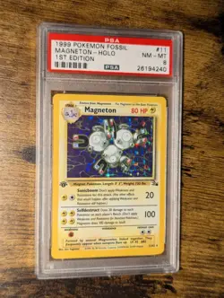 Pokemon WOTC 1999 🧲 Magneton 11/62 Fossil 1st Edition Holo Rare ⚡ PSA 8 NM MT ⚡ - Image 2