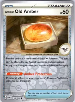 ANTIQUE OLD AMBER 154/165 151 POKEMON REVERSE HOLO NM/M - Image 1