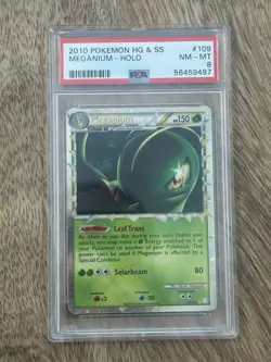 2010 Pokemon HeartGold SoulSilver Meganium 109/123 Holo PSA 8 NM - Image 1