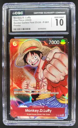 2024 ONE PIECE MONKEY D. LUFFY BANDAI GAMES FEST PROMO P-001 CGC 10 RC7 - Image 1