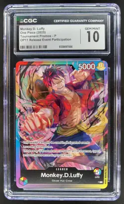 2025 ONE PIECE MONKEY D. LUFFY OP11 TOURNAMENT PROMO CGC 10 RC7 - Image 1