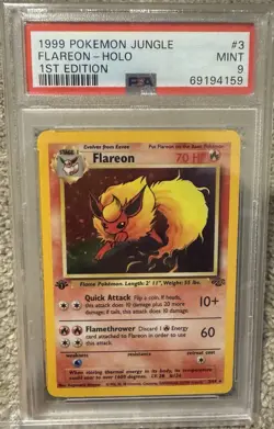 Pokemon 1999 Jungle Flareon Holo 1st Edition PSA 9 3/64 English - Image 1