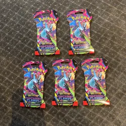 LOT OF 5 X POKEMON TCG PHANTASMAL FLAMES SLEEVED BOOSTER PACKS - SEALED & NEW - Image 1